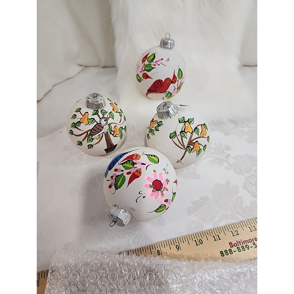 Vintage Hand Painted Floral Bird Glass Ornaments - Picture 13 of 14